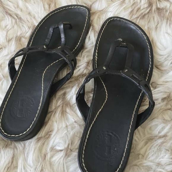 Timberland Women's Black Leather Slip-On Sandals Size 9.5 🌴 - Picture 5 of 9